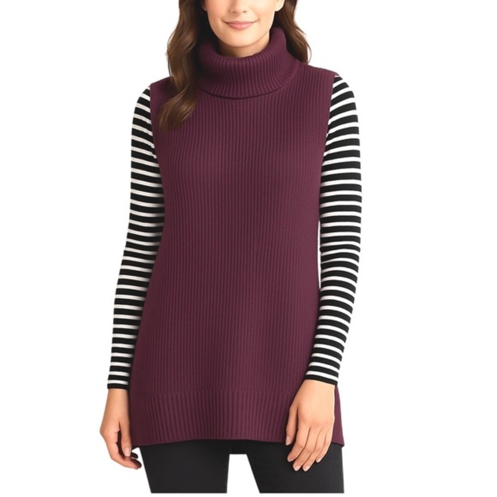 The Limited Burgundy Turtleneck Sleeveless Sweater Vest M Lagenlook 51-20